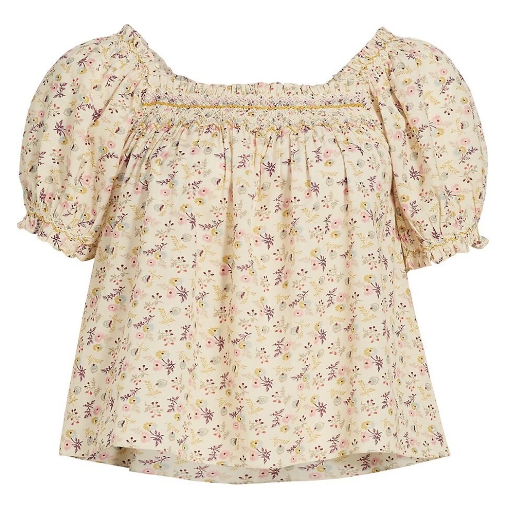 NWT DÔEN Portia Embroidered Puff-Sleeve Top in Feathered Floral